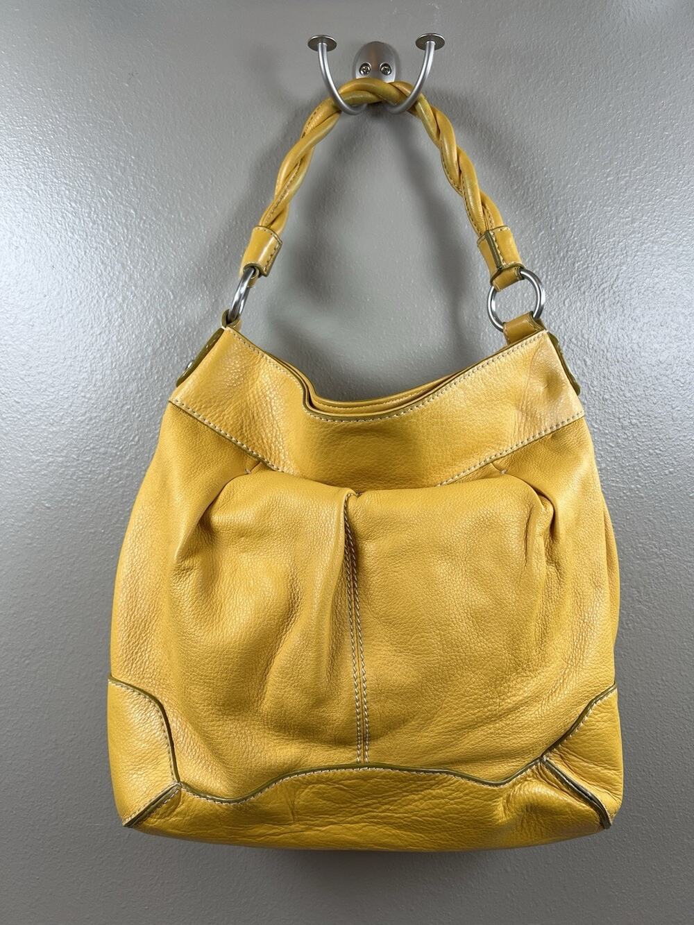 Vintage Nordstrom Mustard Yellow Grained Leather Hobo Shoulder Bag